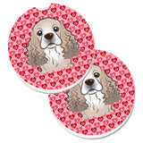 Caroline'S Treasures Cocker Spaniel Hearts Set Of 2 Cup Holder Car Coasters, 2.56, Multicolor