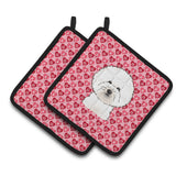 Caroline'S Treasures Bichon Frise Hearts Pair Of Pot Holders, 7.5Hx7.5W, Multicolor
