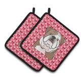 Caroline'S Treasures English Bulldog Hearts Pair Of Pot Holders, 7.5Hx7.5W, Multicolor