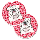Caroline'S Treasures White English Bulldog Hearts Set Of 2 Cup Holder Car Coasters, 2.56, Multicolor