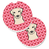 Caroline'S Treasures Yellow Labrador Hearts Set Of 2 Cup Holder Car Coasters, 2.56, Multicolor