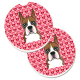 Caroline'S Treasures Boxer Hearts Set Of 2 Cup Holder Car Coasters, 2.56, Multicolor
