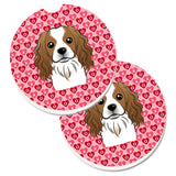 Caroline'S Treasures Cavalier Spaniel Hearts Set Of 2 Cup Holder Car Coasters, 2.56, Multicolor