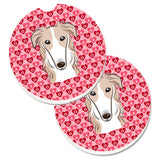 Caroline'S Treasures Borzoi Hearts Set Of 2 Cup Holder Car Coasters, 2.56, Multicolor