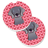 Caroline'S Treasures Weimaraner Hearts Set Of 2 Cup Holder Car Coasters, 2.56, Multicolor