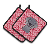 Caroline'S Treasures Weimaraner Hearts Pair Of Pot Holders, 7.5Hx7.5W, Multicolor