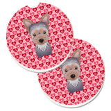 Caroline'S Treasures Yorkie Puppy Hearts Set Of 2 Cup Holder Car Coasters, 2.56, Multicolor