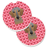 Caroline'S Treasures Wirehaired Dachshund Hearts Set Of 2 Cup Holder Car Coasters, 2.56, Multicolor