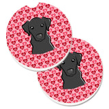 Caroline'S Treasures Black Labrador Hearts Set Of 2 Cup Holder Car Coasters, 2.56, Multicolor