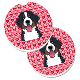 Caroline'S Treasures Bernese Mountain Dog Hearts Set Of 2 Cup Holder Car Coasters, 2.56, Multicolor