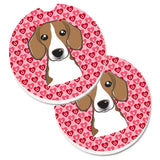 Caroline'S Treasures Beagle Hearts Set Of 2 Cup Holder Car Coasters, 2.56, Multicolor