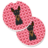 Caroline'S Treasures Min Pin Hearts Set Of 2 Cup Holder Car Coasters, 2.56, Multicolor