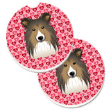 Caroline'S Treasures Sheltie Hearts Set Of 2 Cup Holder Car Coasters, 2.56, Multicolor