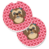 Caroline'S Treasures Chocolate Brown Shih Tzu Hearts Set Of 2 Cup Holder Car Coasters, 2.56, Multicolor