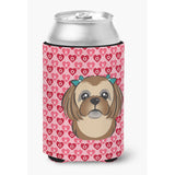Caroline'S Treasures Chocolate Brown Shih Tzu Hearts Can Or Bottle Hugger, Multicolor