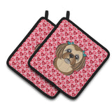 Caroline'S Treasures Chocolate Brown Shih Tzu Hearts Pair Of Pot Holders, 7.5Hx7.5W, Multicolor