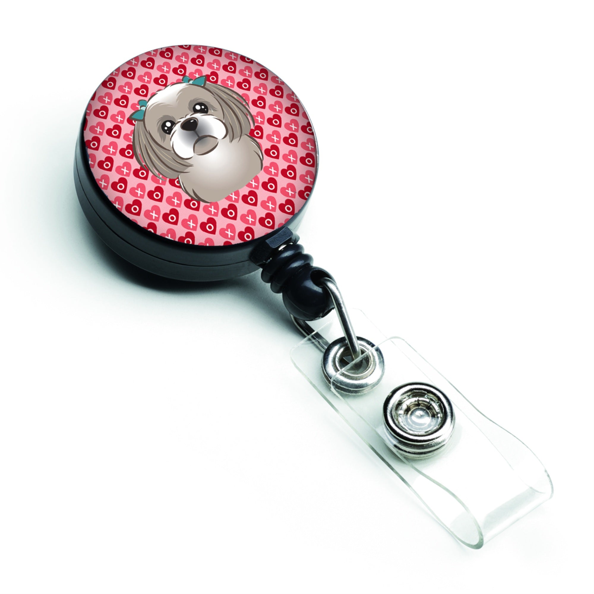 Caroline'S Treasures Gray Silver Shih Tzu Hearts Retractable Badge Reel, Multicolor (Bb5320Br)