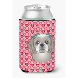 Caroline'S Treasures Gray Silver Shih Tzu Hearts Can Or Bottle Hugger, Multicolor