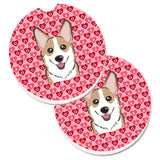 Caroline'S Treasures Sable Corgi Hearts Set Of 2 Cup Holder Car Coasters, 2.56, Multicolor