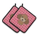 Caroline'S Treasures Chocolate Brown Poodle Hearts Pair Of Pot Holders, 7.5Hx7.5W, Multicolor