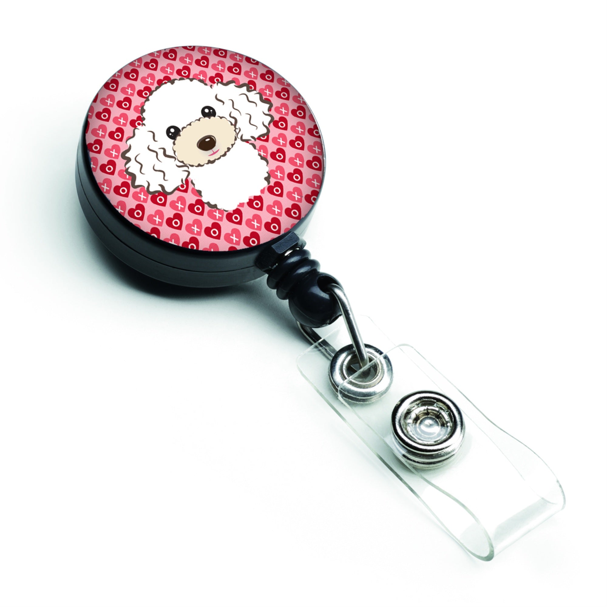 Caroline'S Treasures White Poodle Hearts Retractable Badge Reel, Multicolor (Bb5327Br)