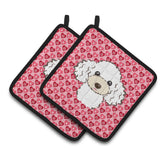 Caroline'S Treasures White Poodle Hearts Pair Of Pot Holders, 7.5Hx7.5W, Multicolor