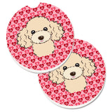 Caroline'S Treasures Buff Poodle Hearts Set Of 2 Cup Holder Car Coasters, 2.56, Multicolor