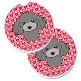 Caroline'S Treasures Silver Gray Poodle Hearts Set Of 2 Cup Holder Car Coasters, 2.56, Multicolor