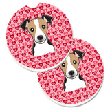 Caroline'S Treasures Bb5331Carc Jack Russell Terrier Hearts Cup Holder Car Coasters (Set Of 2), 2.56, Multicolor