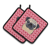 Caroline'S Treasures Fawn Pug Hearts Pair Of Pot Holders, 7.5Hx7.5W, Multicolor