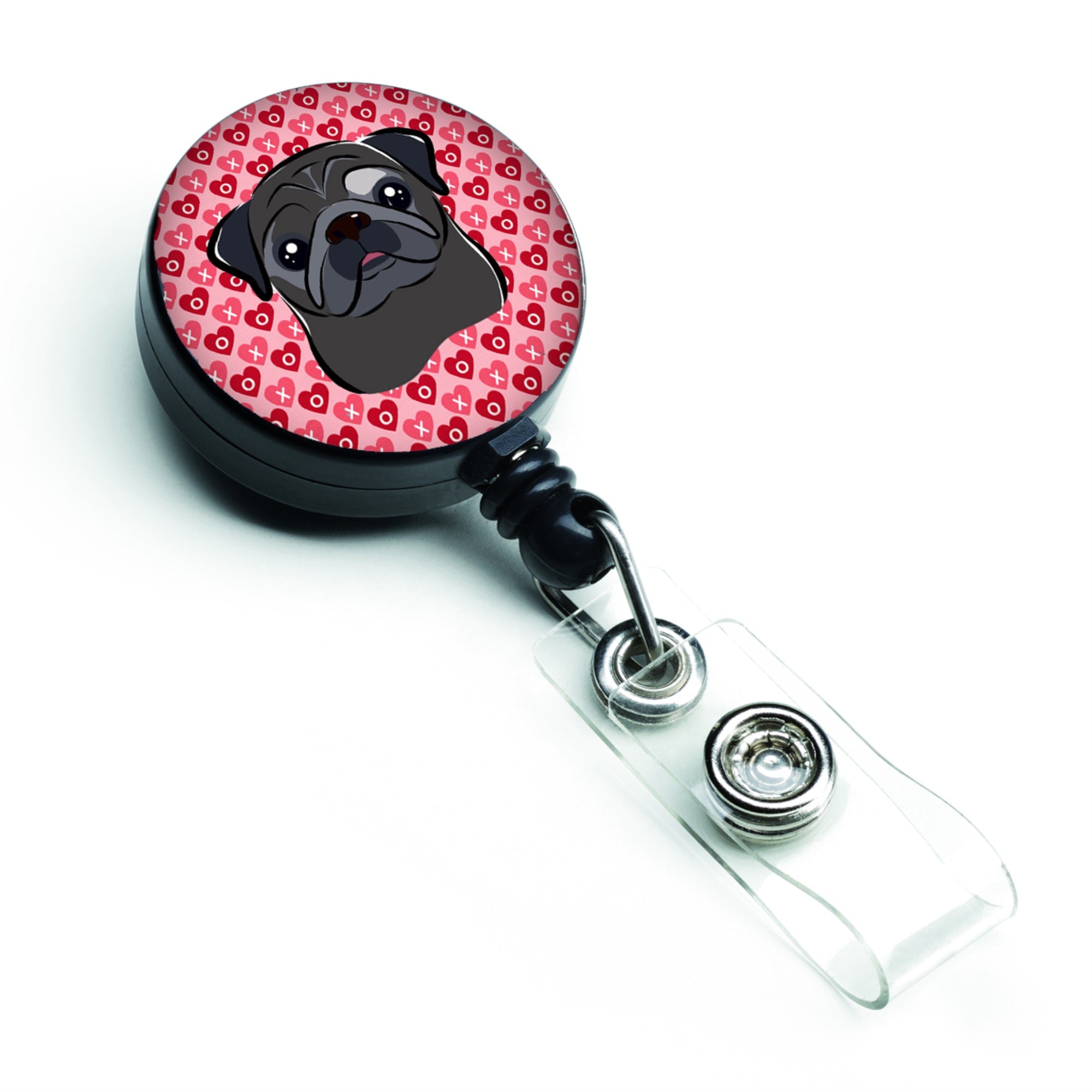 Caroline'S Treasures Black Pug Hearts Retractable Badge Reel, Multicolor (Bb5333Br)