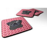 Caroline'S Treasures Black Pug Hearts Foam Coaster Set Of 4, 3.5, Multicolor