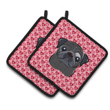 Caroline'S Treasures Black Pug Hearts Pair Of Pot Holders, 7.5Hx7.5W, Multicolor