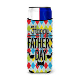 Caroline'S Treasures Happy Father'S Day Argyle Michelob Ultra Hugger For Slim Cans, Multicolor