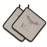 Caroline'S Treasures Alphabet V For Vampire Bat Pair Of Pot Holders, 7.5Hx7.5W, Multicolor