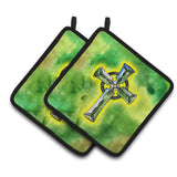Caroline'S Treasures Irish Celtic Cross Pair Of Pot Holders, 7.5Hx7.5W, Multicolor