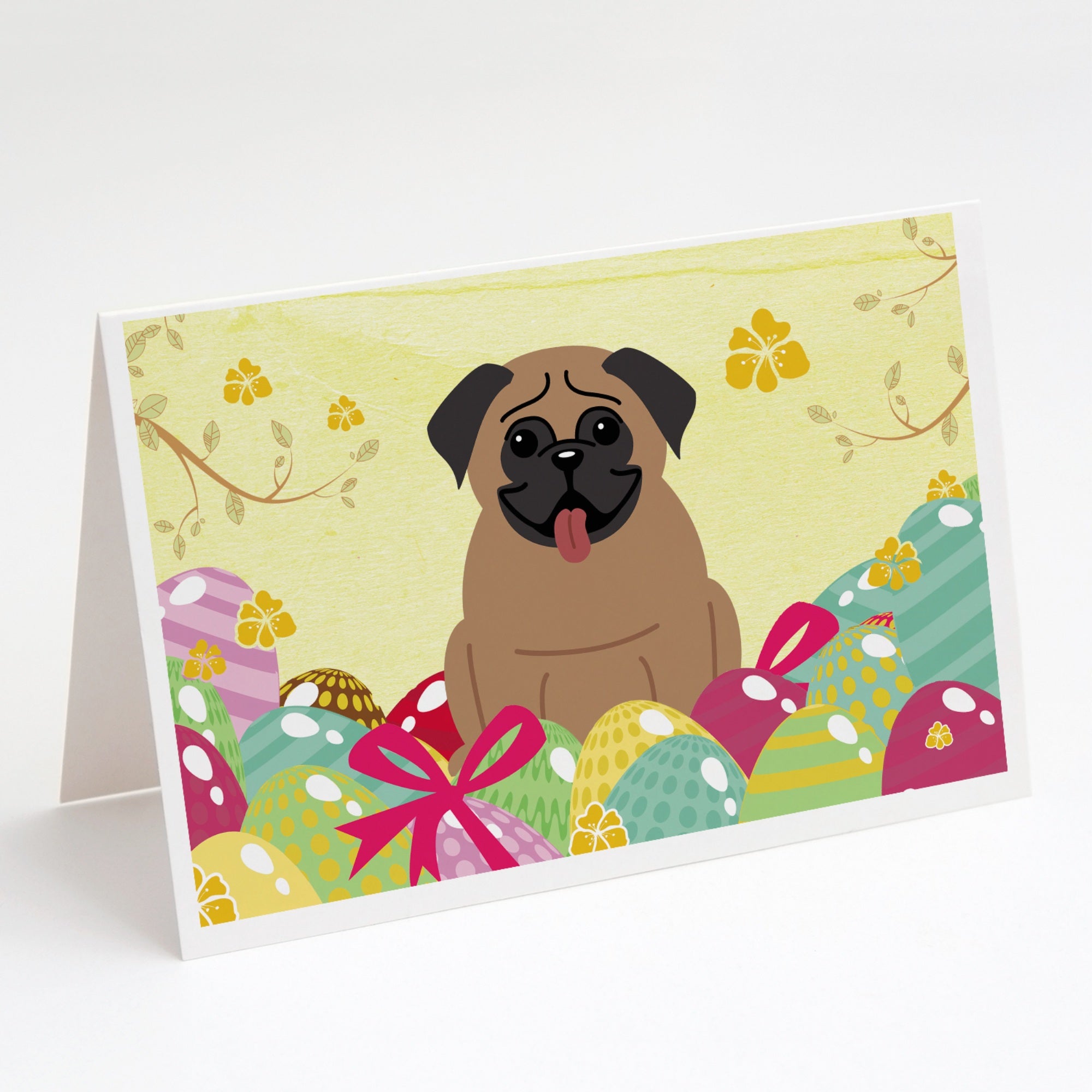 Easter Eggs Pug Brown Greeting Cards And Envelopes Pack Of 8