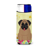 Caroline'S Treasures Easter Eggs Pug Brown Michelob Ultra Hugger For Slim Cans, Slim Can, Multicolor