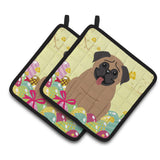 Caroline'S Treasures Bb6005Pthd Easter Eggs Pug Brown Pair Of Pot Holders, 7.5 X 7.5, Multicolor