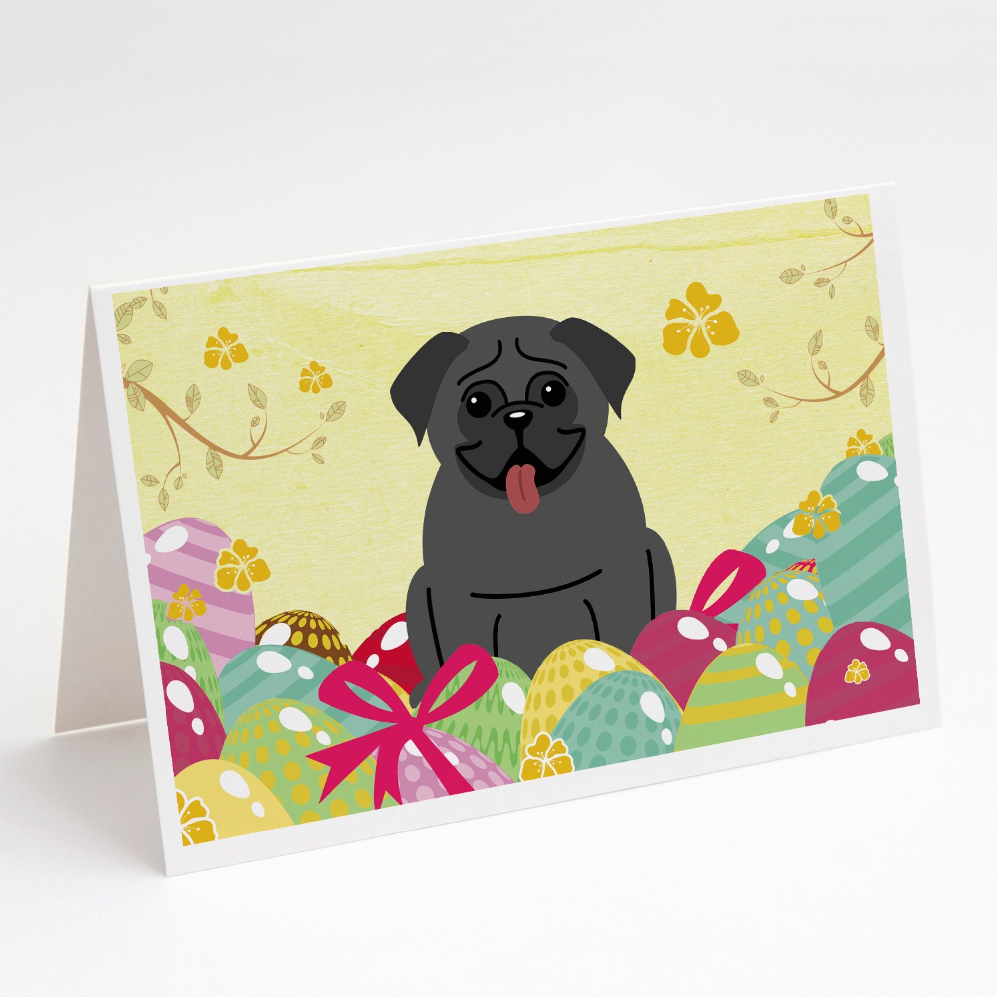 Easter Eggs Pug Black Greeting Cards And Envelopes Pack Of 8