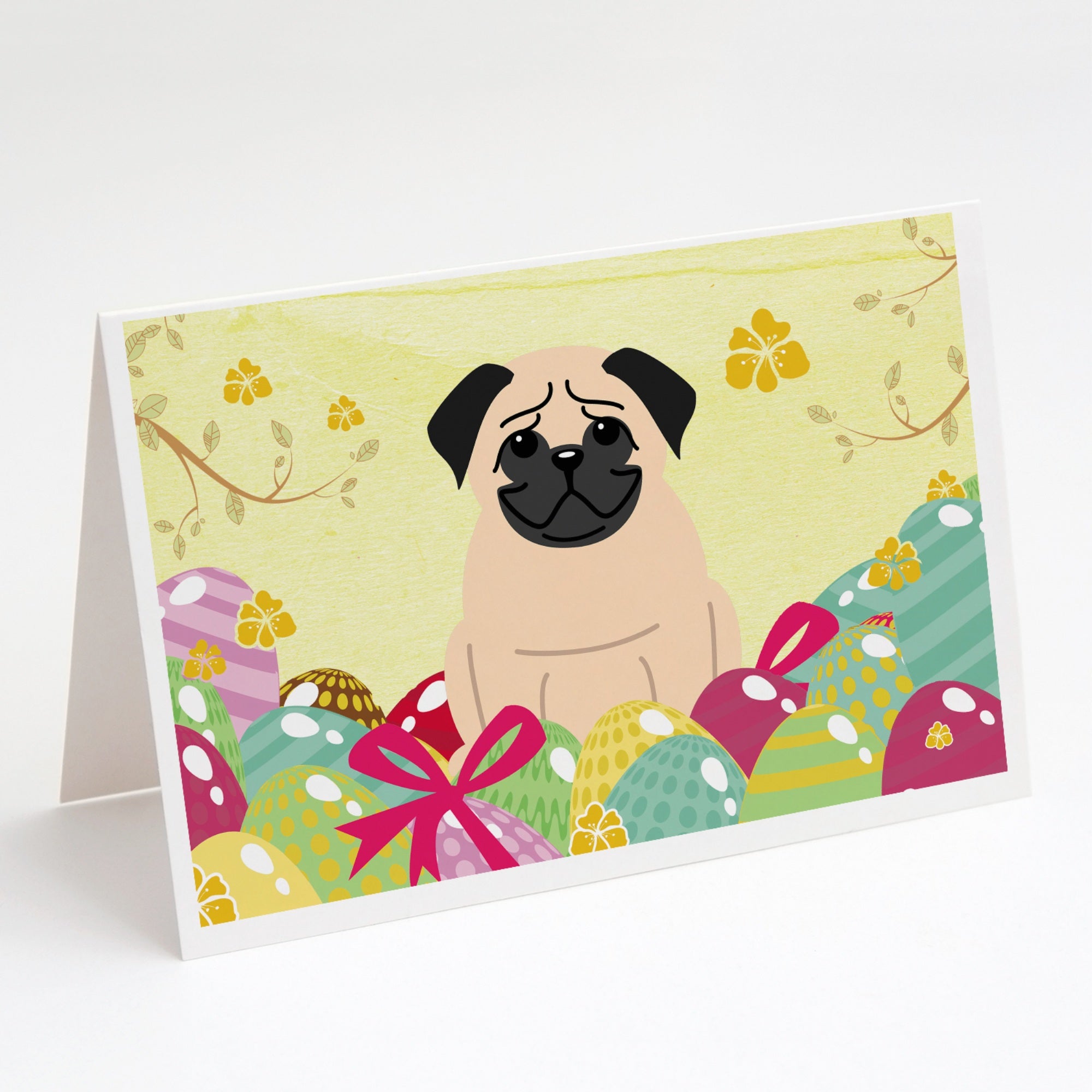 Easter Eggs Pug Fawn Greeting Cards And Envelopes Pack Of 8
