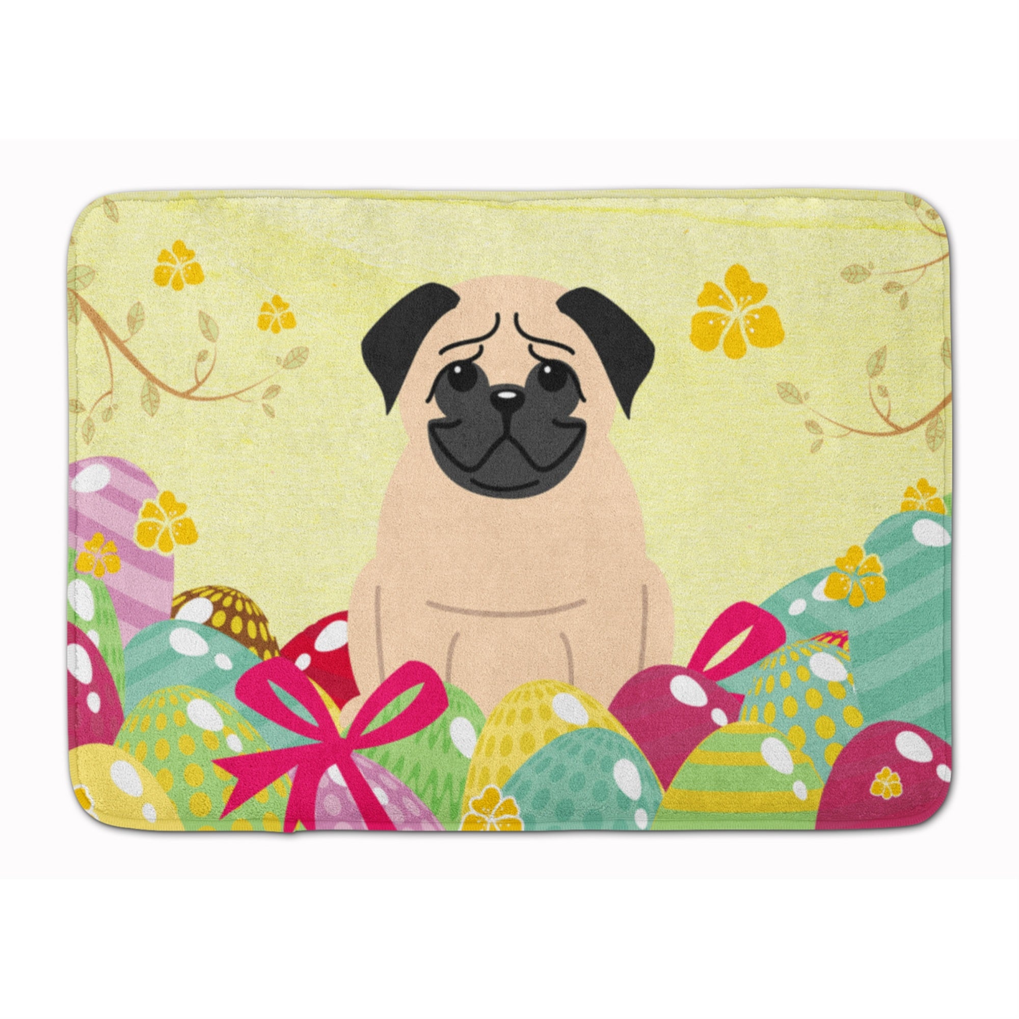 'Caroline'S Treasures Easter Eggs Pug Fawn Machine Washable Memory Foam Mat Doormats, Multicolor''