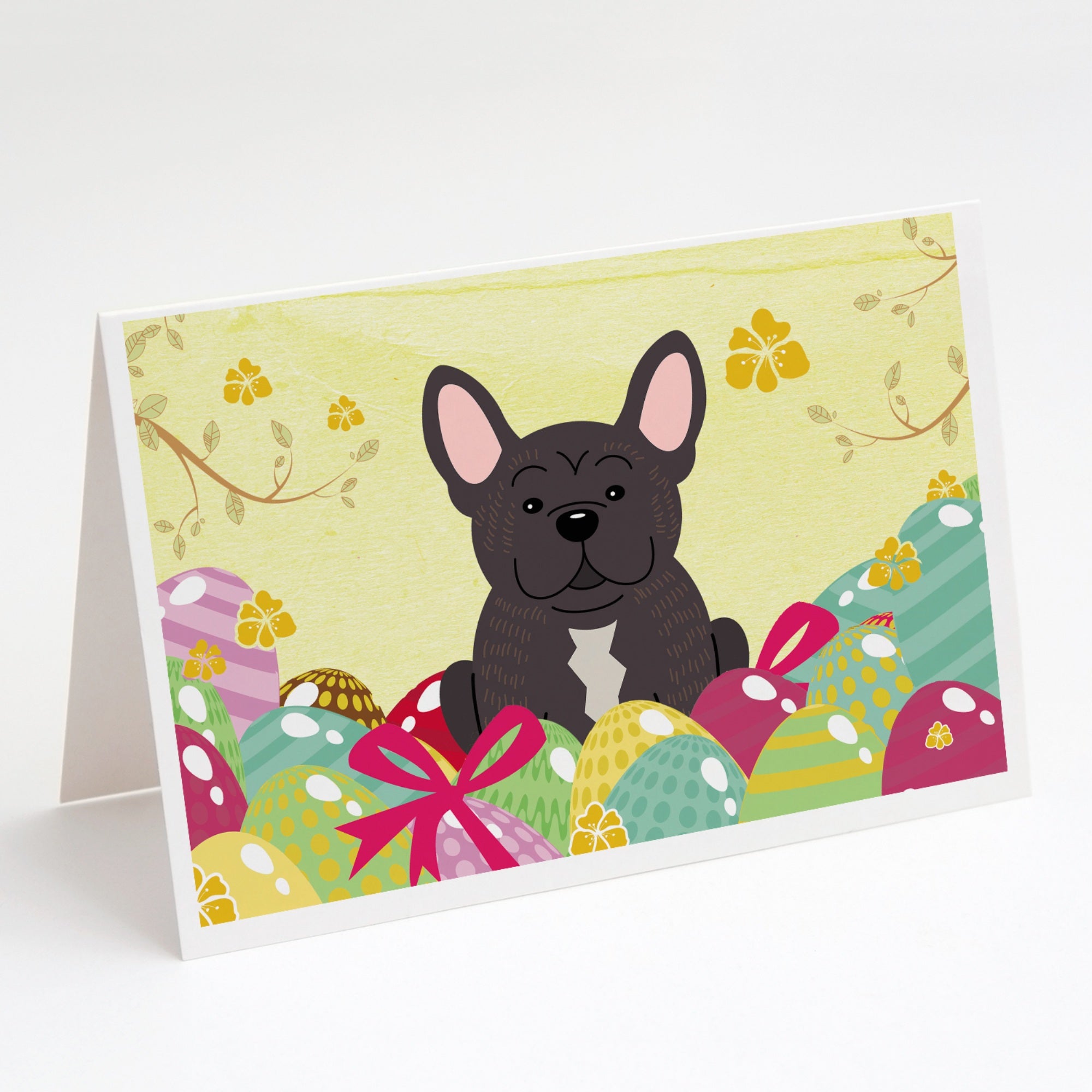 Easter Eggs French Bulldog Brindle Greeting Cards And Envelopes Pack Of 8