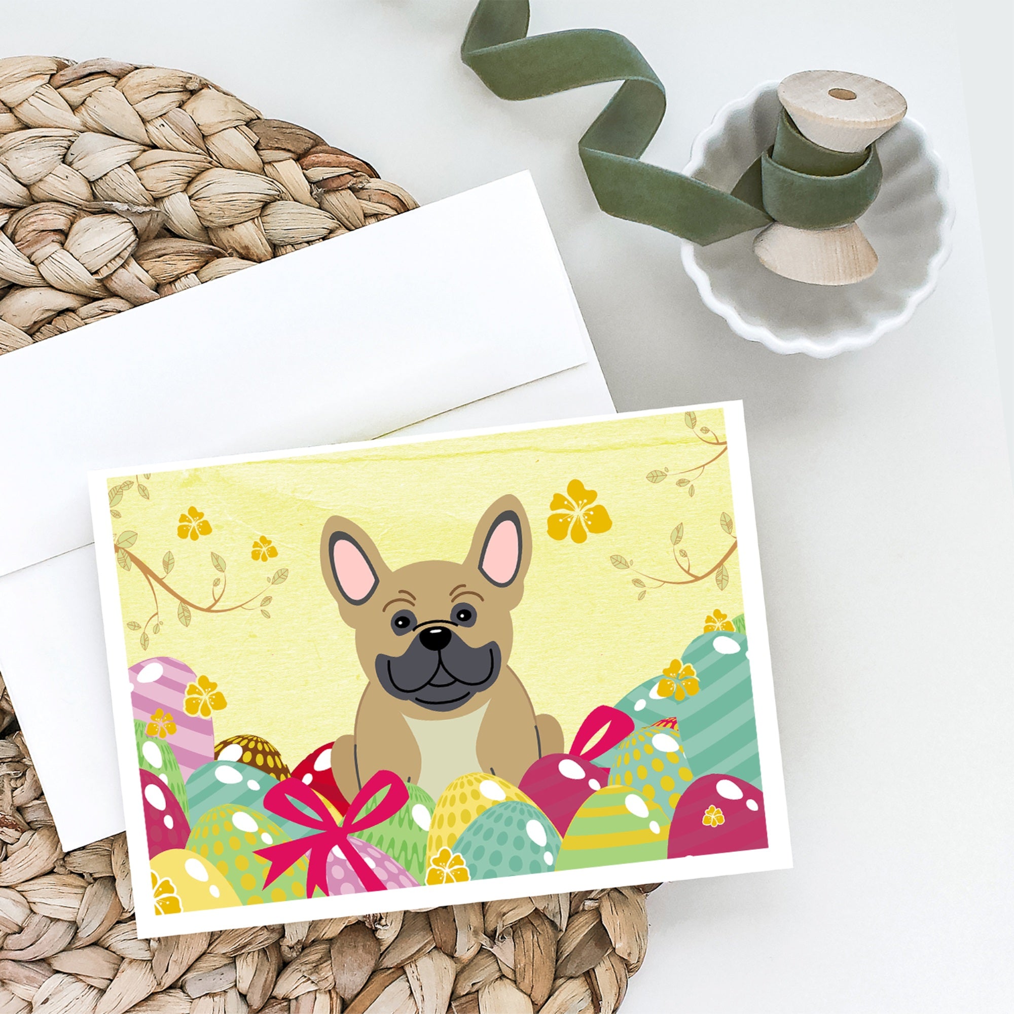 Easter Eggs French Bulldog Cream Greeting Cards And Envelopes Pack Of 8