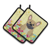 Caroline'S Treasures Easter French Bulldog Cream Pair Of Pot Holders, 7.5Hx7.5W, Multicolor