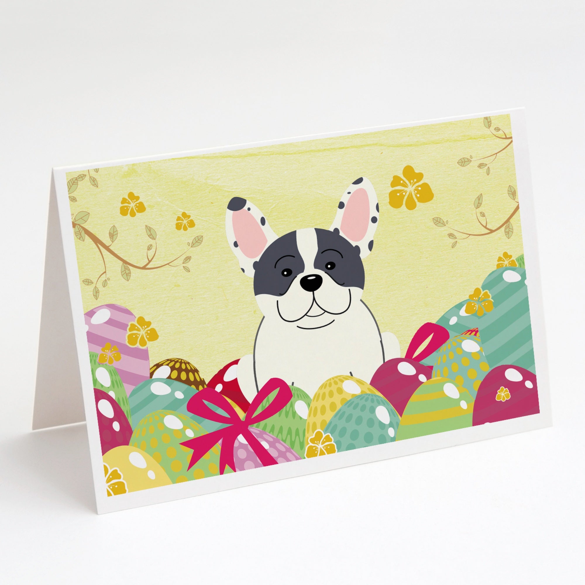 Easter Eggs French Bulldog Piebald Greeting Cards And Envelopes Pack Of 8