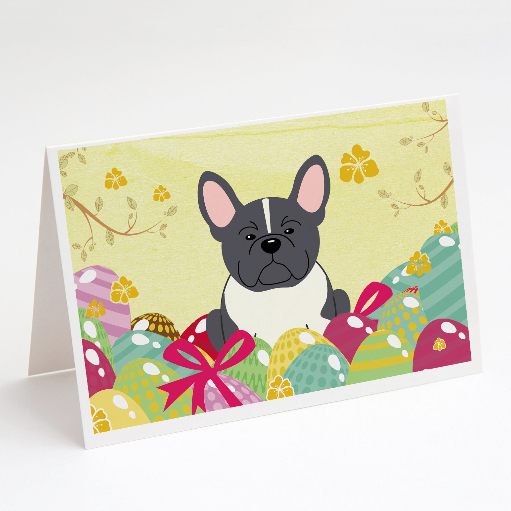 Easter Eggs French Bulldog Black White Greeting Cards And Envelopes Pack Of 8