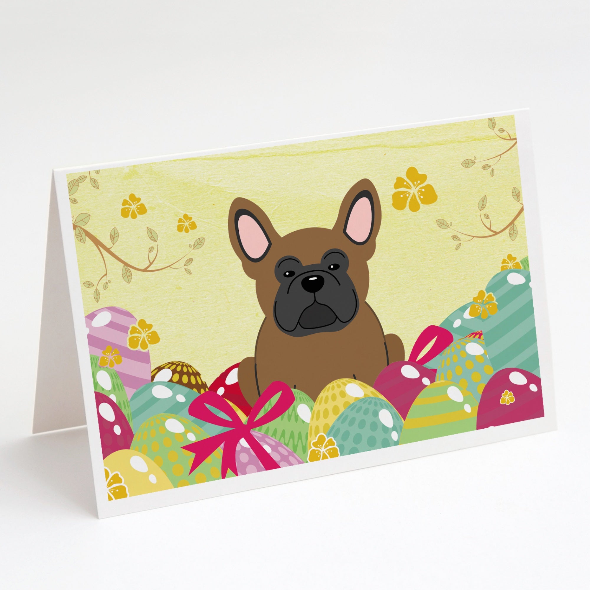 Easter Eggs French Bulldog Brown Greeting Cards And Envelopes Pack Of 8