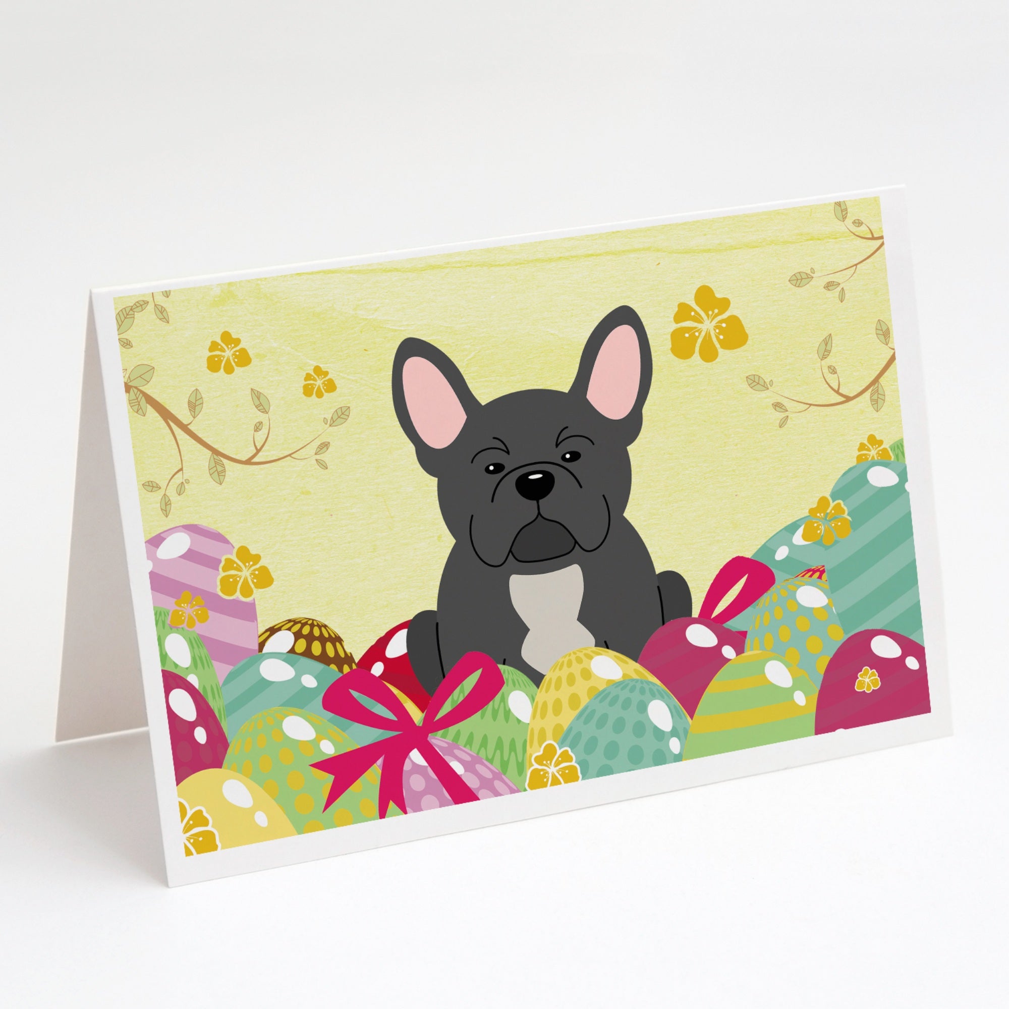Easter Eggs French Bulldog Black Greeting Cards And Envelopes Pack Of 8