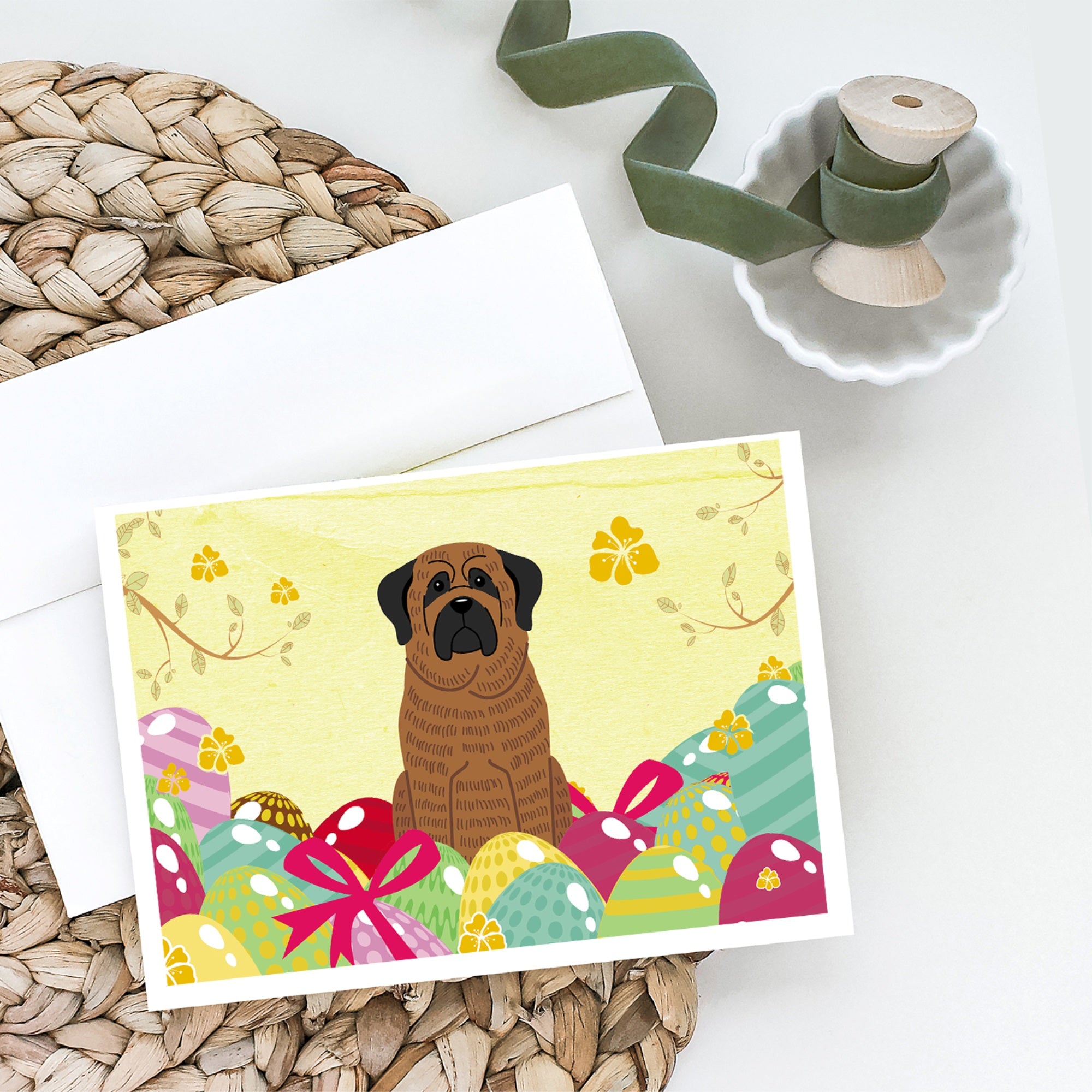 Easter Eggs Mastiff Brindle Greeting Cards And Envelopes Pack Of 8